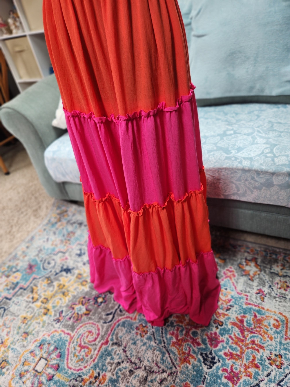 Koko +:Mason Women’s Tiered Smocked Maxi Dress - Pink & Orange Large - Picture 4 of 10